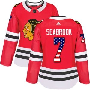 Damen Chicago Blackhawks Trikot Brent Seabrook 7 Rot USA Flag Fashion Authentic